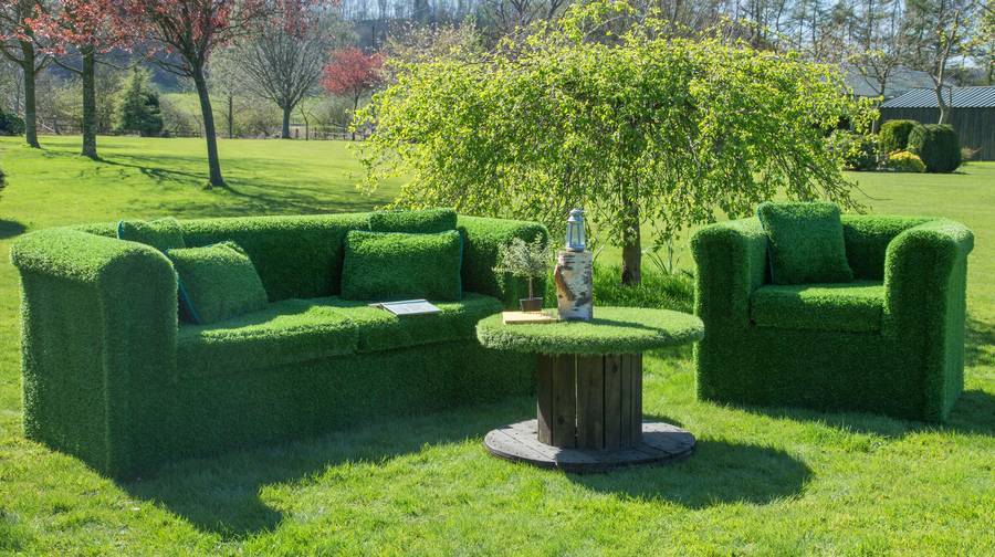 Couch made of synthetic grass