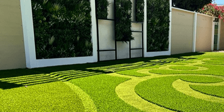 image of backyard with synlawn turf with a pattern in it